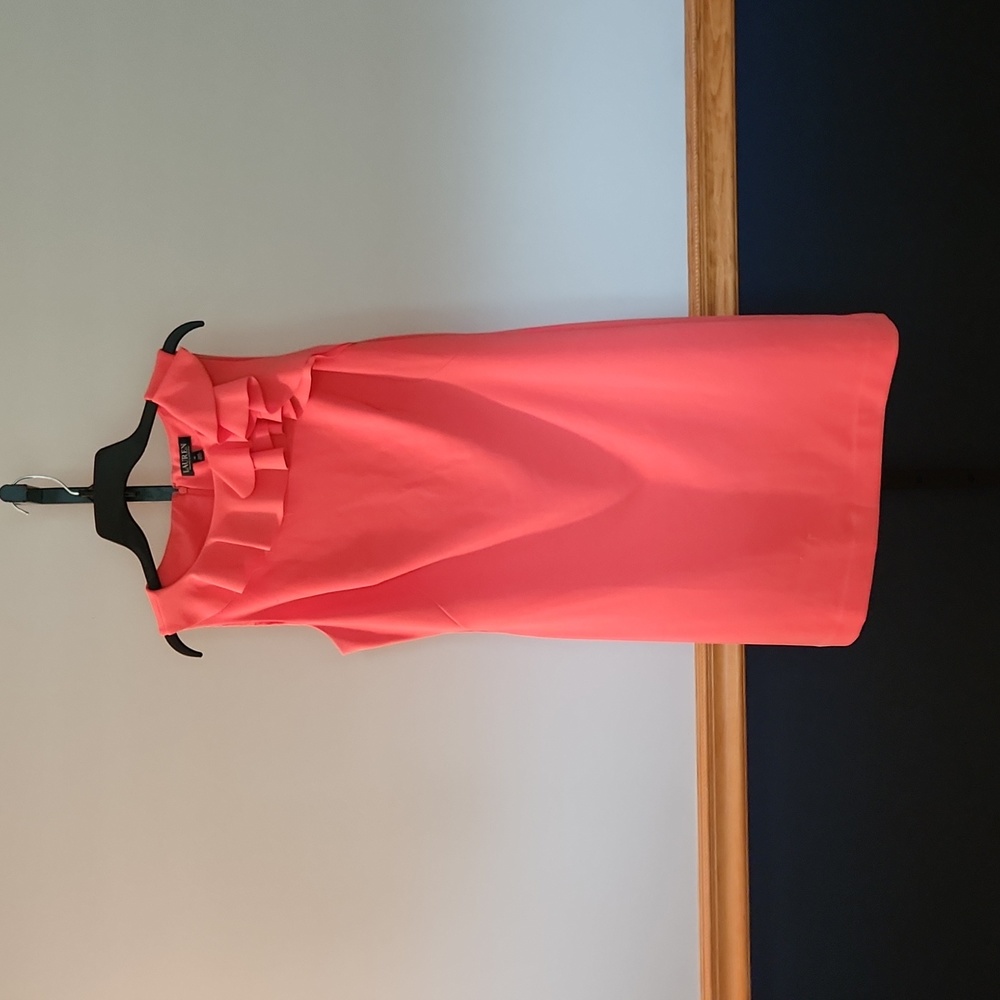LAUREN Ruffled Sleeveless Sheath, Size 14, Color Peach
